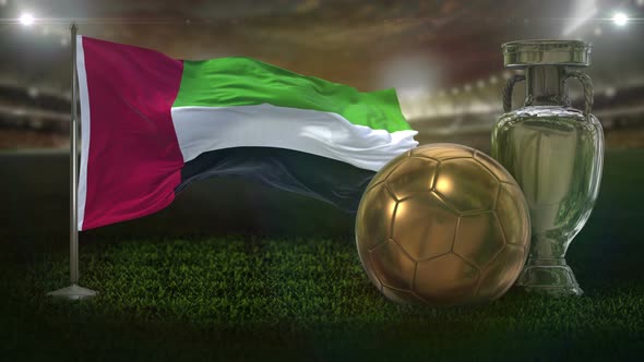 United Arab Emirates Flag With Football And Cup Background Loop alt