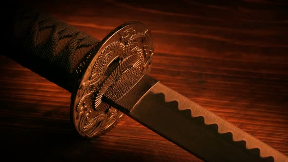 Japanese Samurai Sword In Fire Light alt