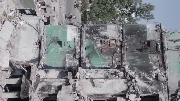 Vertical Video of Borodyanka Ukraine  Destroyed Building During the War alt