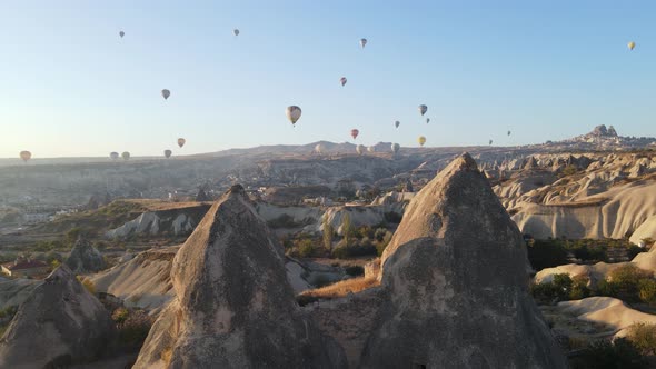 Aerial View Cappadocia Turkey  Balloons Sky alt