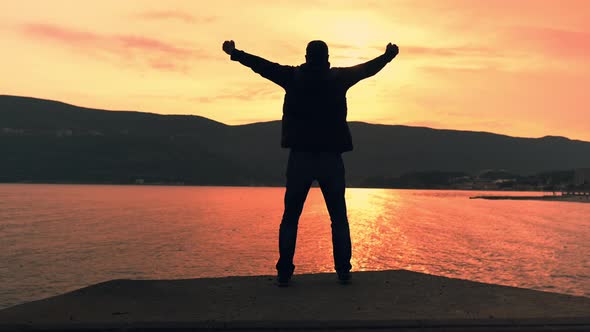 Male Winner in the Evening at Seashore