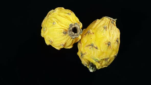 Ripe Sweet Exotic Fruit Pitahaya Yellow On Black Background.