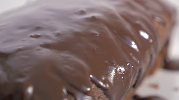 Tasty chocolate cake glaze slow panning 4K 2160p UltraHD footage - Chocolate cake glazed  surface cl alt