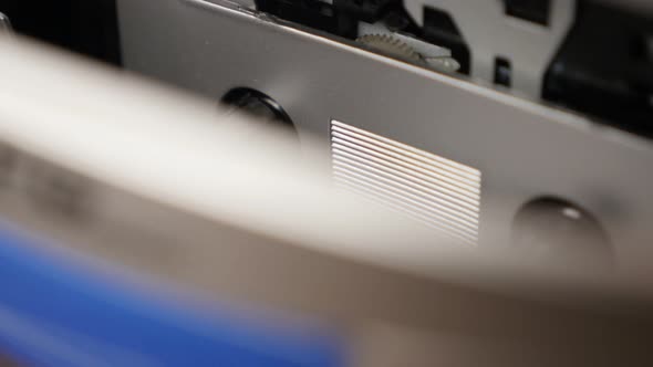 Door opening of ancient stereo deck  slow  pan  3840X2160 UltraHD footage - Inside   compact cassett alt