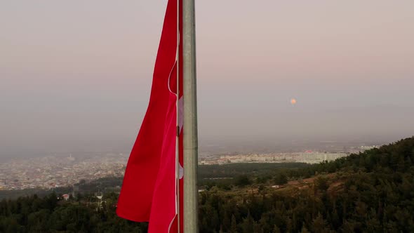 City Flag And Moon Aerial View