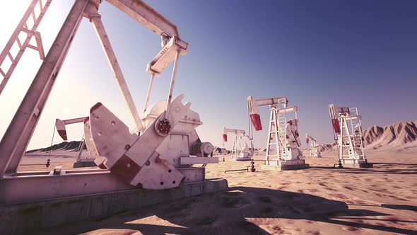Animation of endless working oil pumping jacks extracting oil. Loopable. HD alt