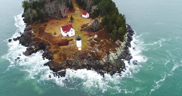 High vantage point overview of Curtis island lighthouse Camden Maine alt