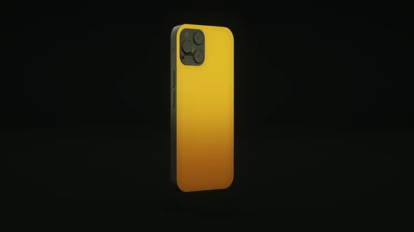3D Rendering Golden Phone Spins on Black Background Looped Animation