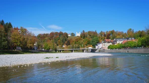 Famous Tourist Landmark Medieval Town Bad Tolz In October View Of Isar River Trees Rafting And By F9photos