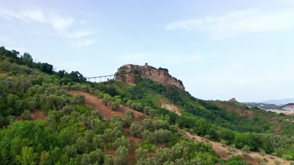 Aerial View of Medieval Town Civita Di Bagnoregio on Top of Plateau in Viterbo Province Lazio alt