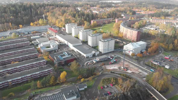 Bergsjon Rymdtorget Apartment Buildings and Construction Site Aerial Backward