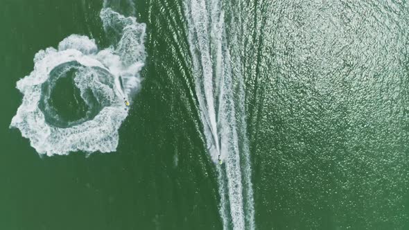 This is about an aerial of jet skis in the Corpus Christi Bay. This video was filmed in 4k for best alt