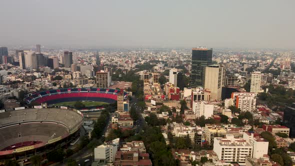 Panoramic view of stadium and bullring during pancemic in Mexico city alt