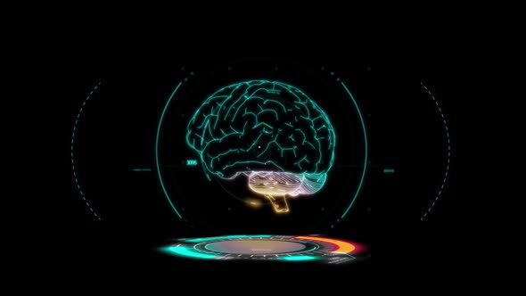 HUD. 3d scan brain motion hologram graphic.