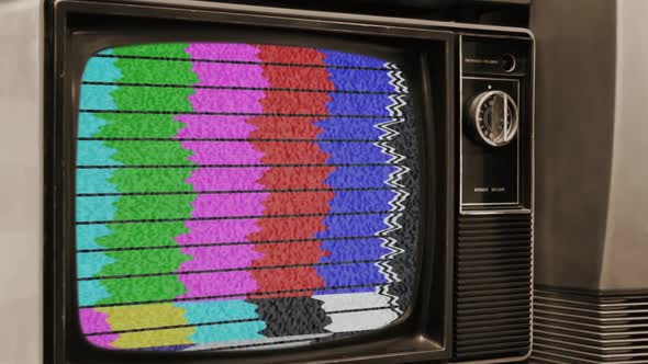 Vintage Television Set with Color Bars. Sepia Tone.