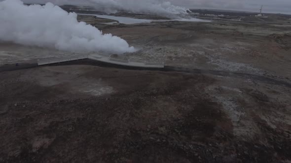 Aerial view of Gunnuhver hot springs in Iceland