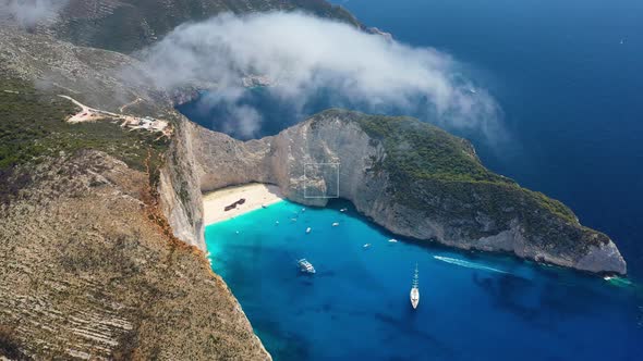 View of Navagio beach, Zakynthos Island, Greece. Aerial landscape. alt