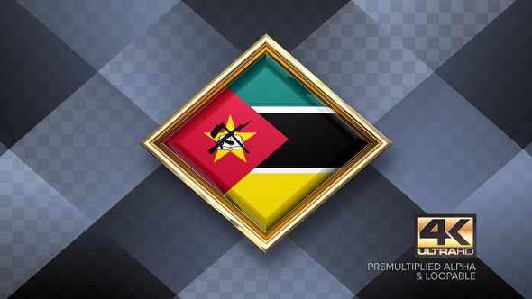 Mozambique Flag Rotating Badge 4K Looping with Transparent Background alt