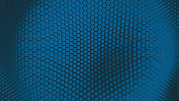 Blue minimalism mosaic surface with moving hexagons
