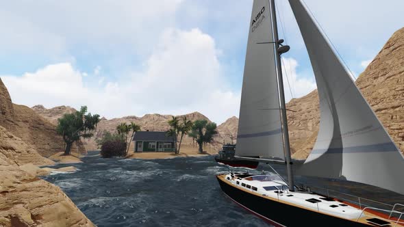 The sailing ship is sailing on the sand mountain alt