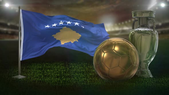 Kosovo Flag With Football And Cup Background Loop 4K alt