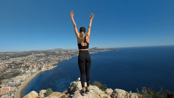 Young Fit Woman on Hike or Trail Run Mountain Peak alt
