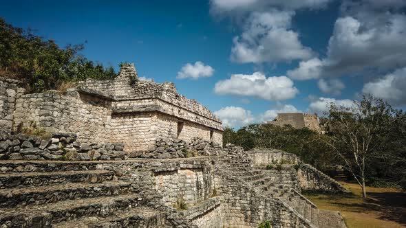 Time lapse of Ek Balam pyramid and buildings from Mayan ruins in Yucatan, Mexico. alt