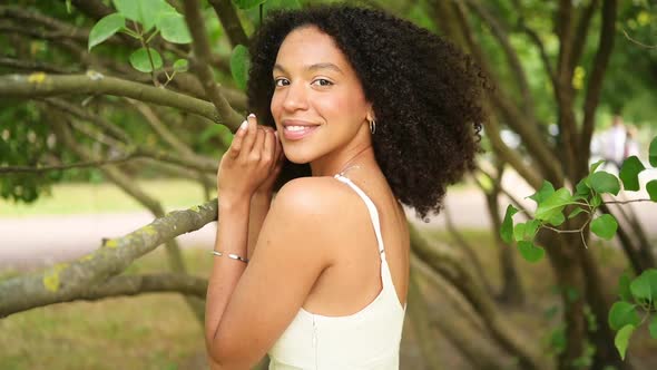Fashion Close Up Slow Motion Portrait of Attractive Young Naturally Beautiful African American Woman