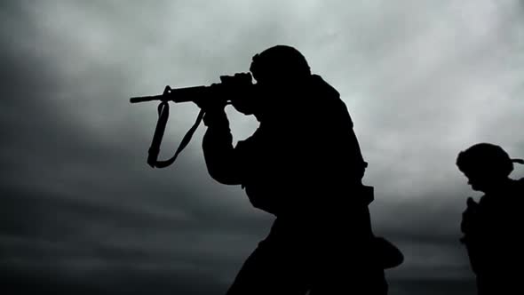 Soldiers silhouette at shooting range, Stock Footage | VideoHive