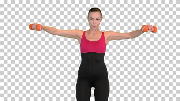 Fitness model working out with dumbbells, Alpha Channel alt