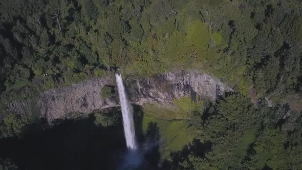 Aerial view of massive waterfall