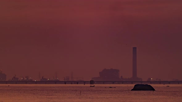 night to day time lapse of Refinery factory at Rayong, Thailand alt