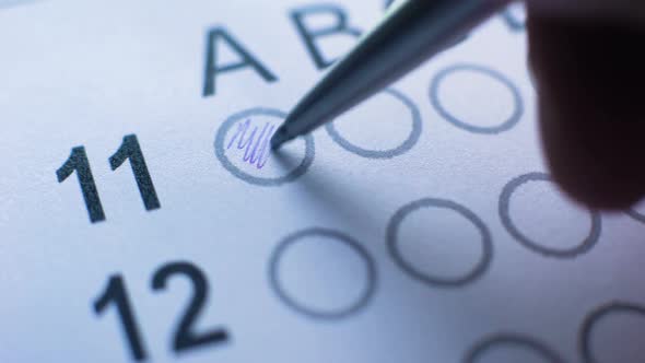 Person Choosing Answer in Test, Passing Exam at University or Social Survey alt