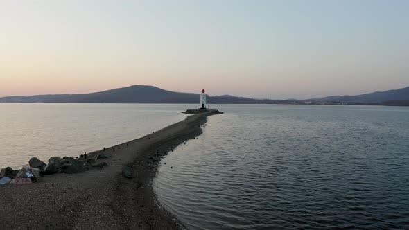 Drone View of the Old Tokarevsky Lighthouse at Dawn alt