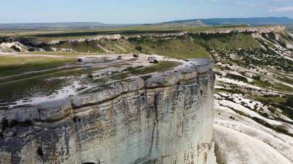 White Chalk Limestone Rock Against a Blue Sky Aerial View alt