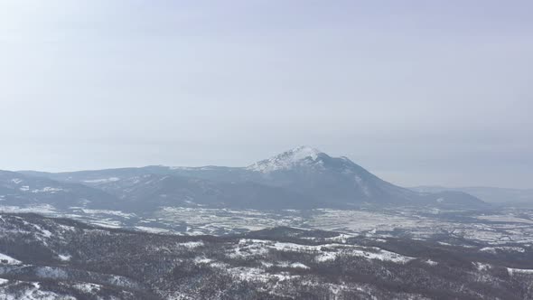 Winter scenery and snowed Rtanj mountain peak 4K aerial footage
