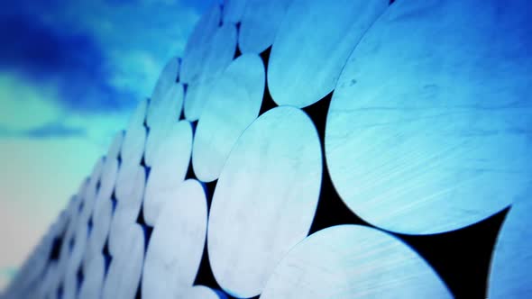 Industral animation of aluminum billets infinite stack. Manufacture. HD alt