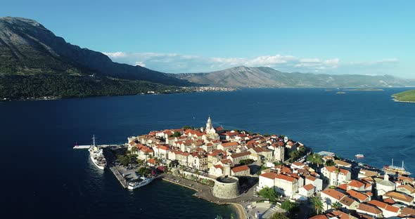 Aerial view of Korcula, Korcula island, Croatia. alt