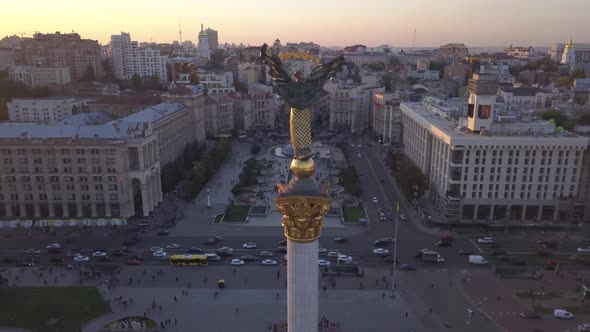Independence Square. Maidan. Monument. Aerial. Kyiv. Ukraine. alt