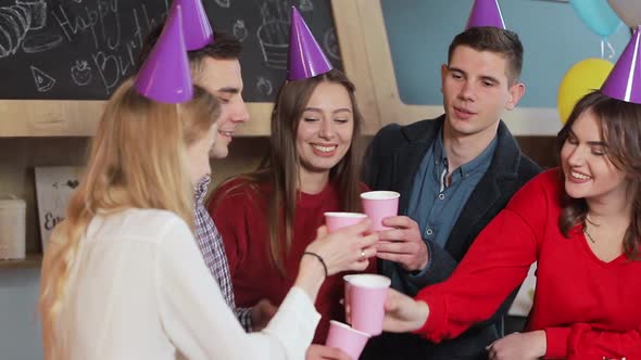 Smiling People Pouring Champagne During Fantastic Birthday Celebration, Spending Nice Time Together alt