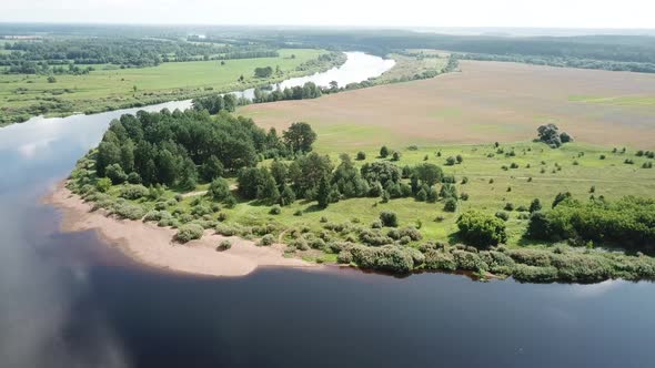 Bend Of The Western Dvina River. Wild Sandy Beach alt