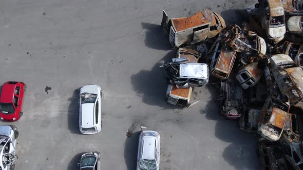 Many Shot and Burnt Cars in the City of Irpen Ukraine After the Russian Invasion During the War alt