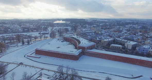 Winter Aerial Drone View of Small Town