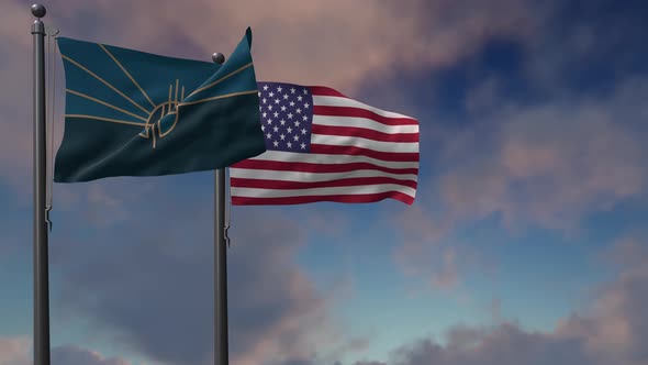 Lincoln City Flag Waving Along With The National Flag Of The USA - 4K alt