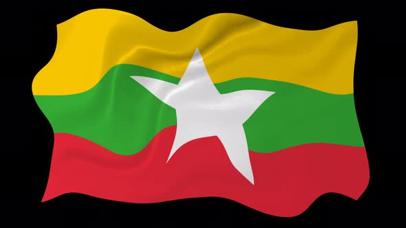 Myanmar Flag Wave Motion Black Background alt