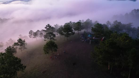 Panoramic view, foggy morning, and amazing clouds sky