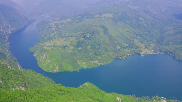 Amazing Aerial View of National Park Tara Zaovine and Perucac Lake and Canyon of Drina River in alt