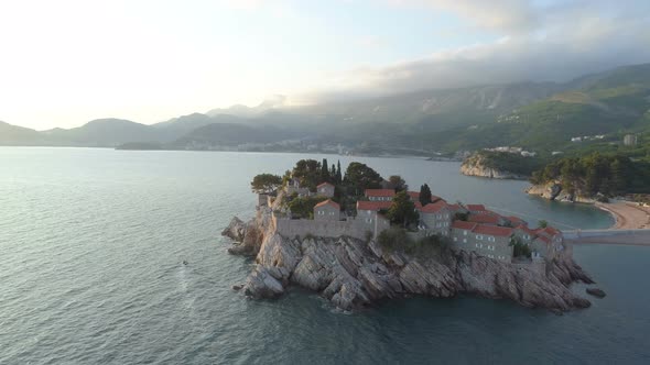 Aerial View of the Sveti Stefan, Small Islet and Resort in Montenegro
