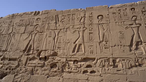 Karnak Temple Large Size Hieroglyphic Wall With Gods And Pharaoh