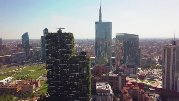 Aerial View. Modern and Ecologic Skyscrapers with Many Trees on Every Balcony alt